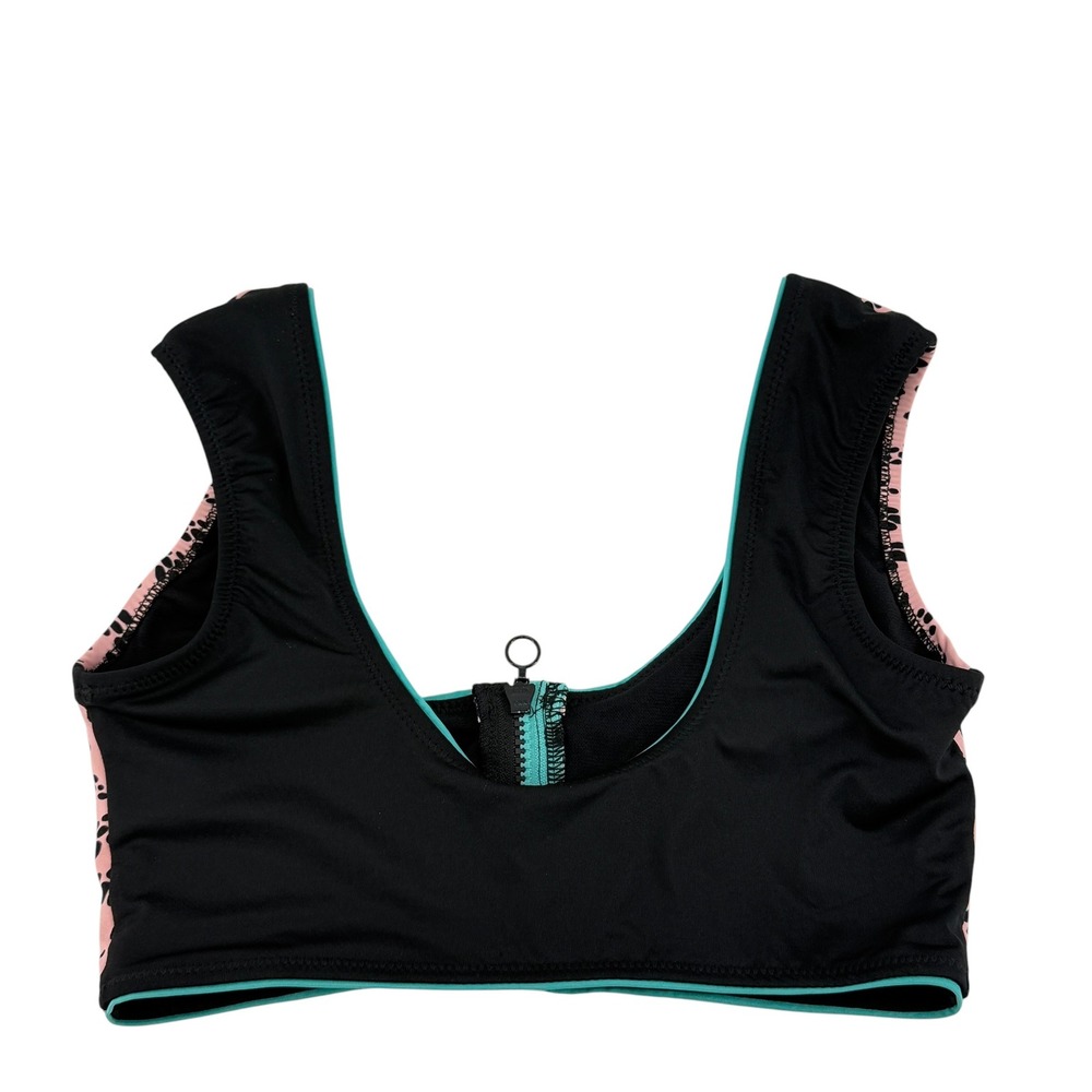 Nike Swim Womens Coral Black Party Dots Print Front Zip Bikini Top Medium NEW - Picture 8 of 11